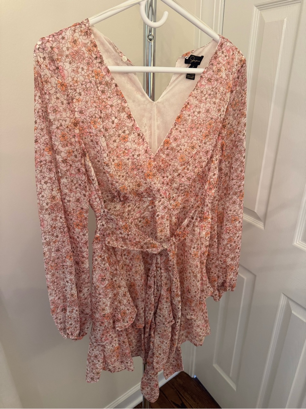 Japna Pink Floral Long Sleeve V-Neck Dress